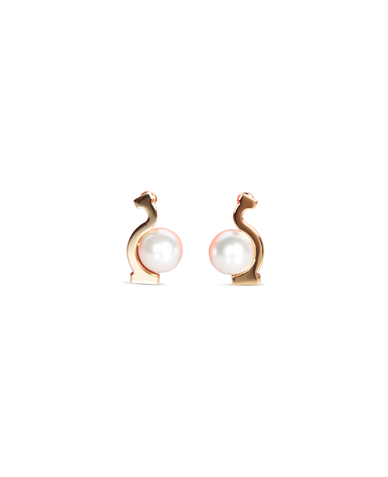 Ferragamo Gold Pearl 's' Earrings - Metallic