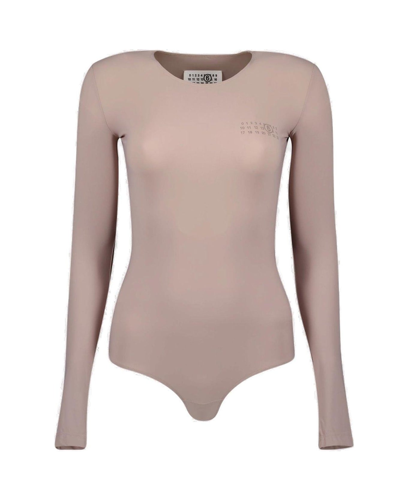 MM6 Maison Margiela Crewneck Long-sleeved Jumpsuit - BEIGE