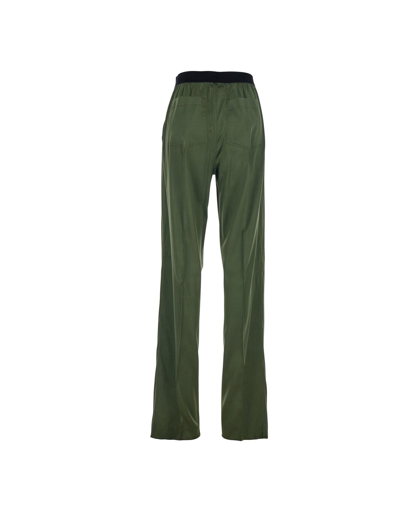 Tom Ford Green Pants With Elastic Waist With Logo Lettering In Silk Stretch Woman - Green ボトムス