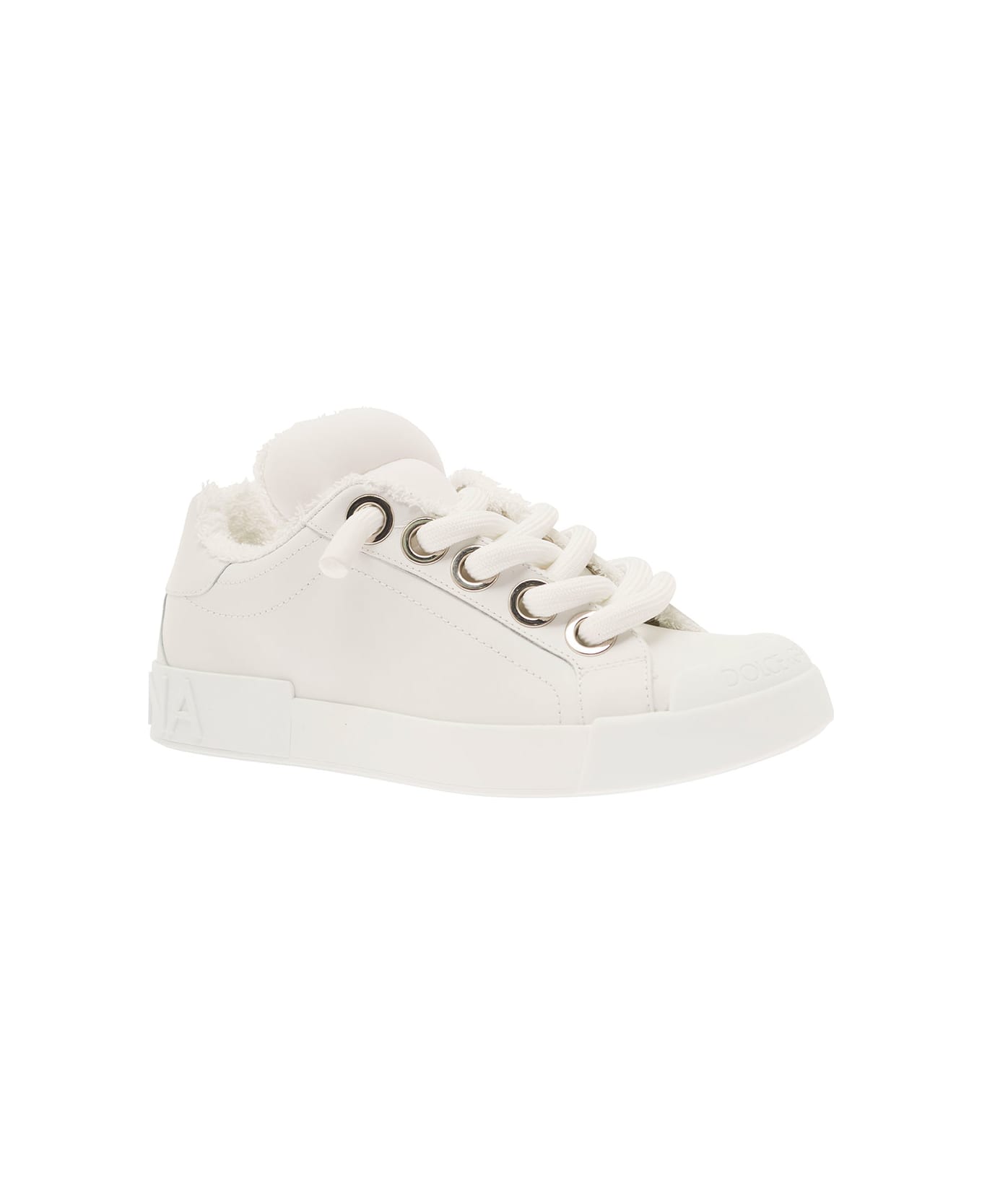 Dolce & Gabbana 'portofino' White Low-top Sneakers With Oversized Laces In Leather Man - White
