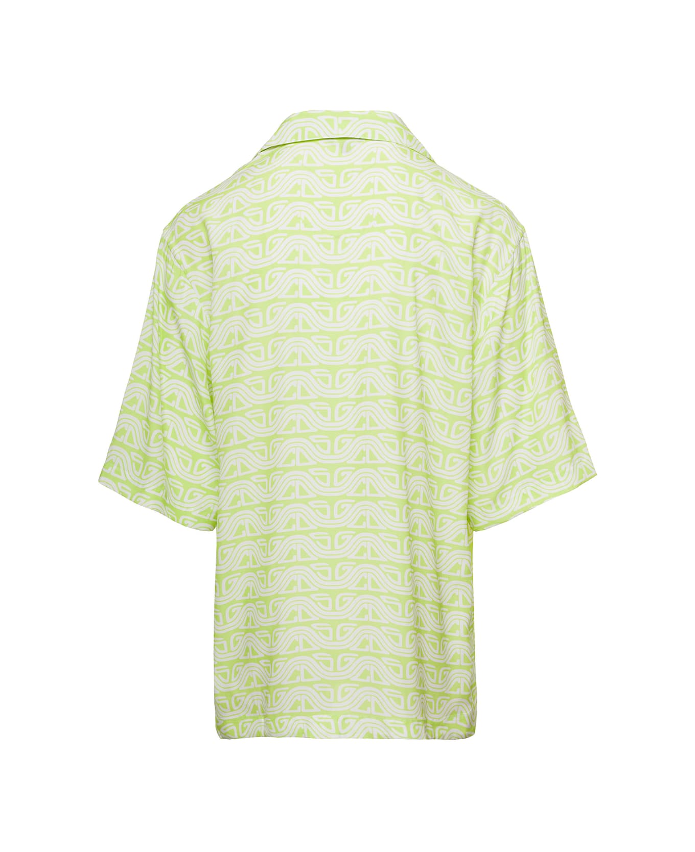 GCDS Green Shirt With All-over 'gcds Surf' Logo Print In Viscose Man - Green