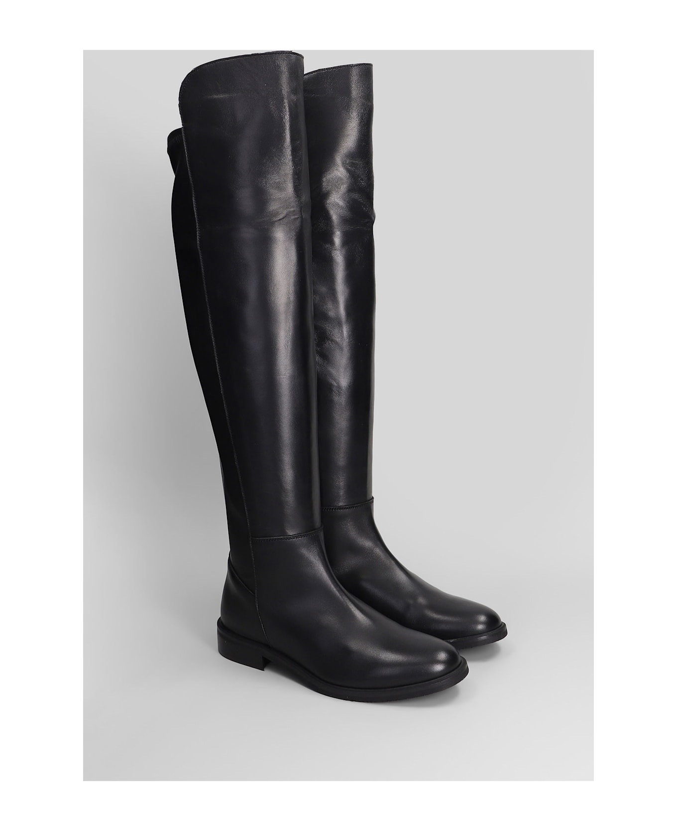 Julie Dee Low Heels Boots In Black Leather - black