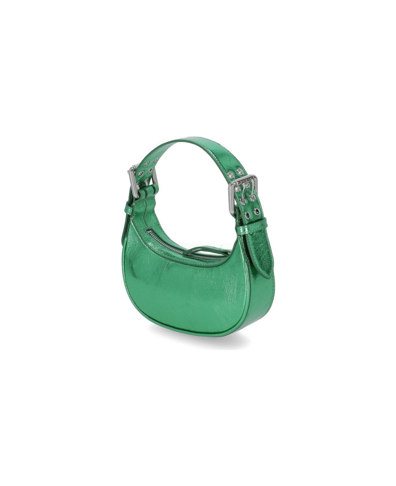 BY FAR Metallic Zipped Shoulder Bag - Green