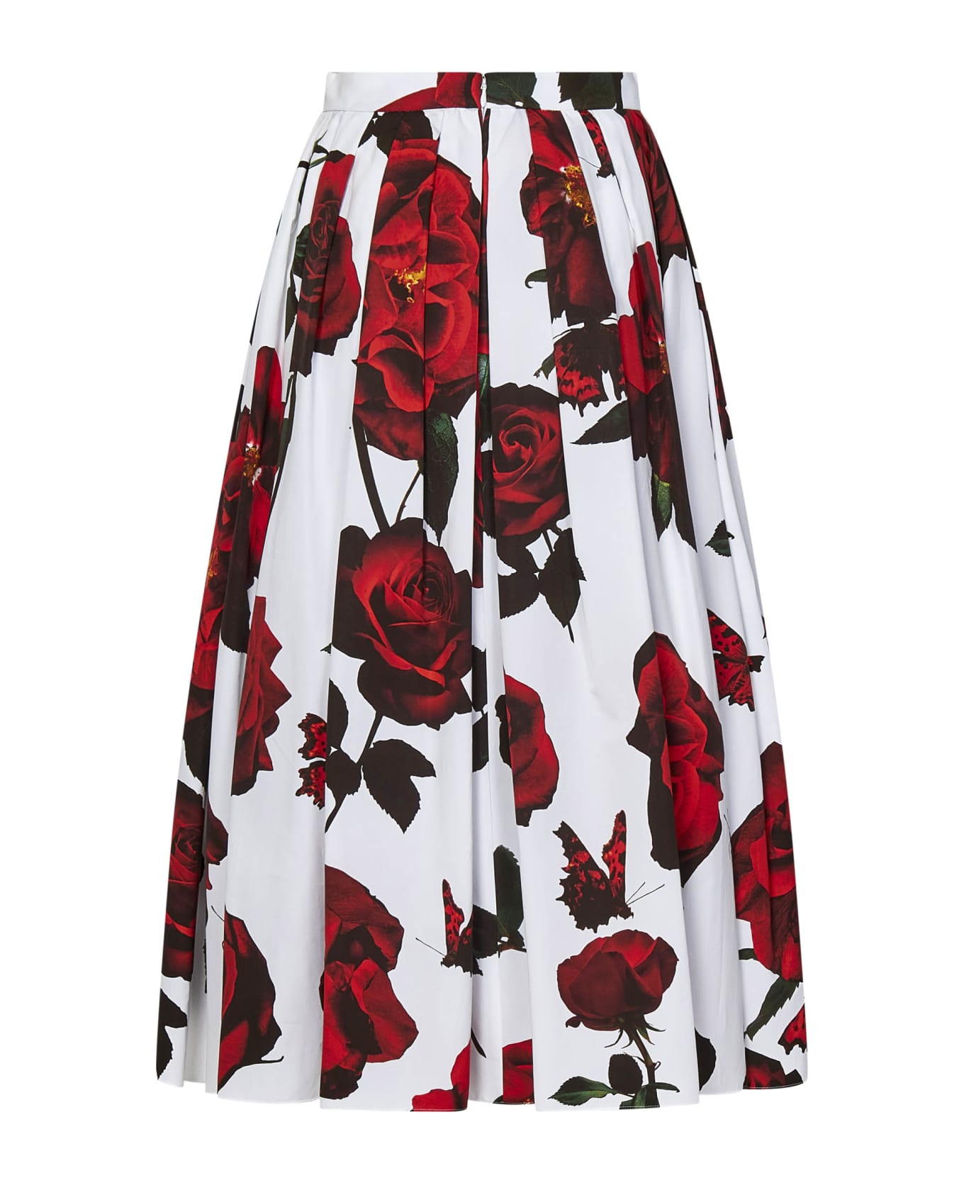 Alexander McQueen Tudor Rose Print Pleated Midi Skirt In Cotton Woman - Multicolor スカート
