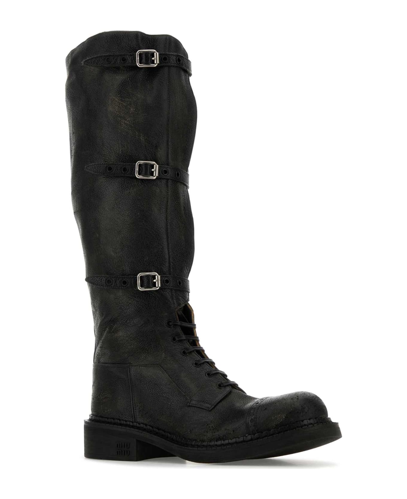 Miu Miu Black Leather Boots - NERO