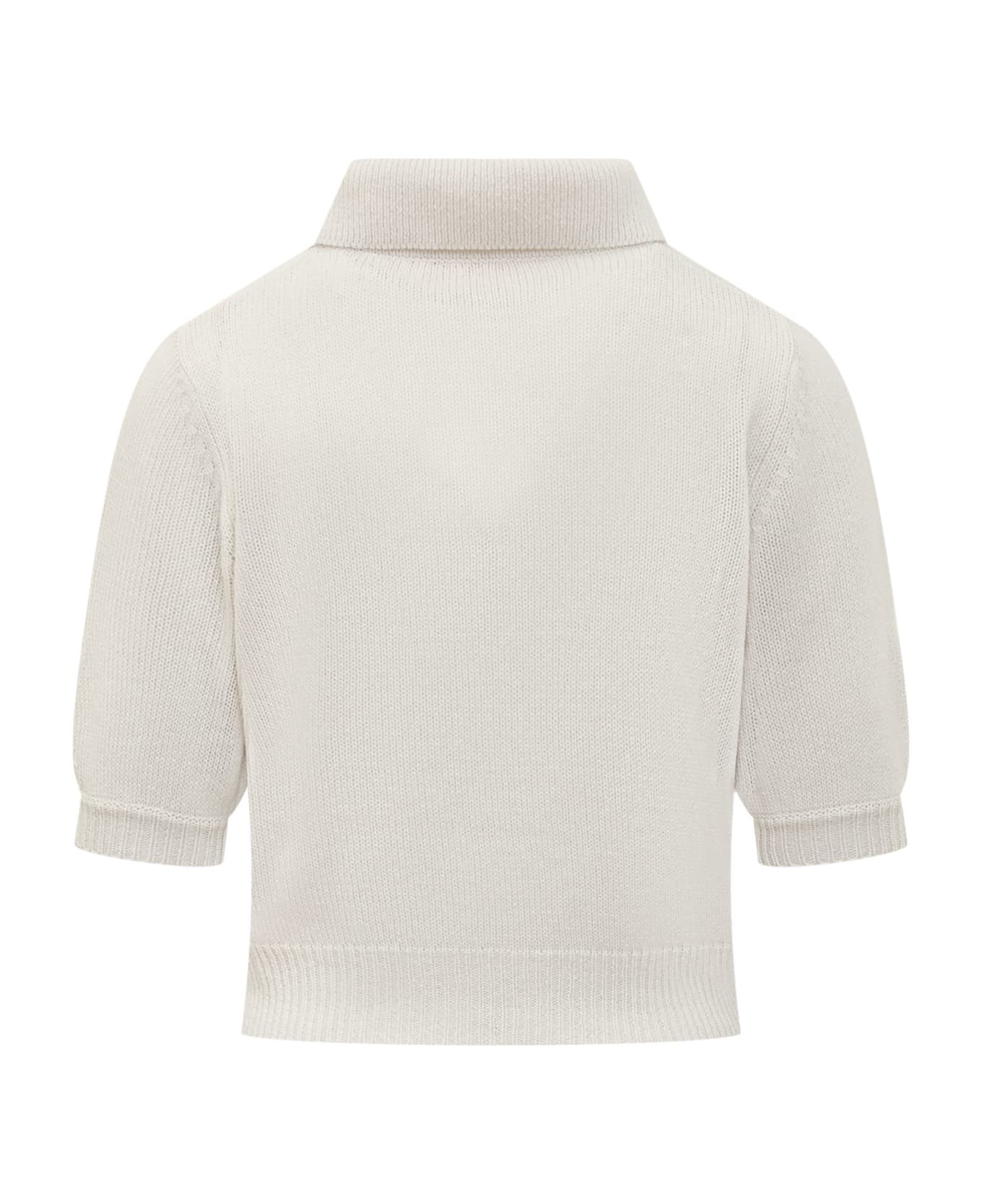 Marni Cashmere Flower Detail Polo - ALABASTER