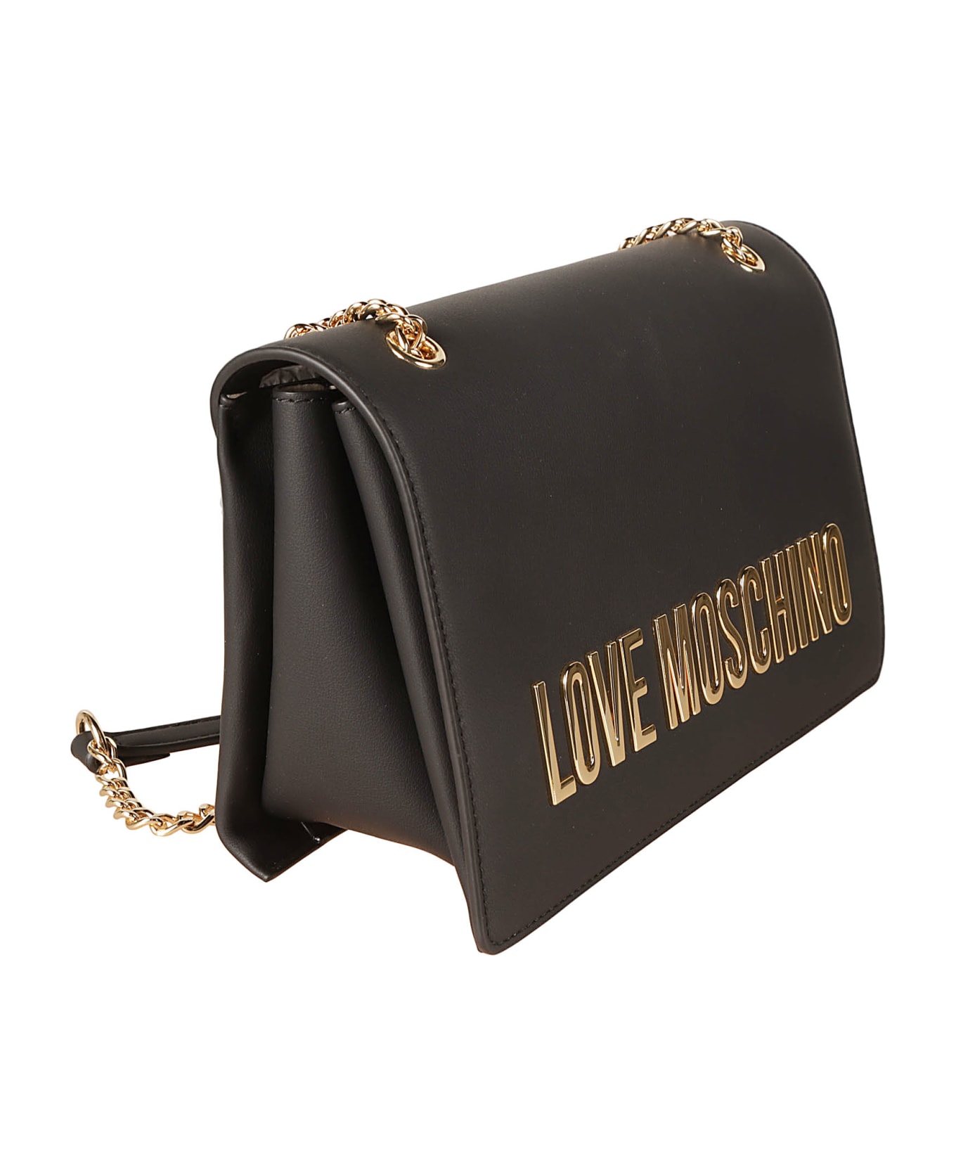 Love Moschino Logo Plaque Applique Shoulder Bag - Black