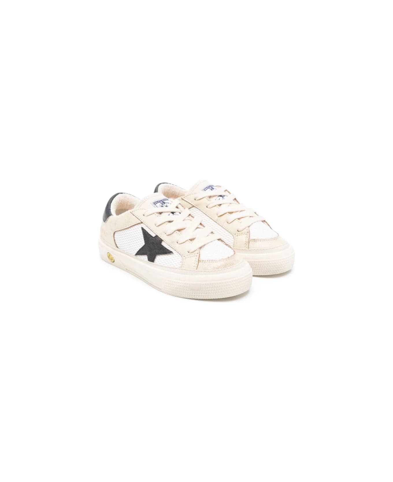 Golden Goose May Nappa Net And Leather Upper Nylon Tongue Leather Toe Star And Heel - White Blue
