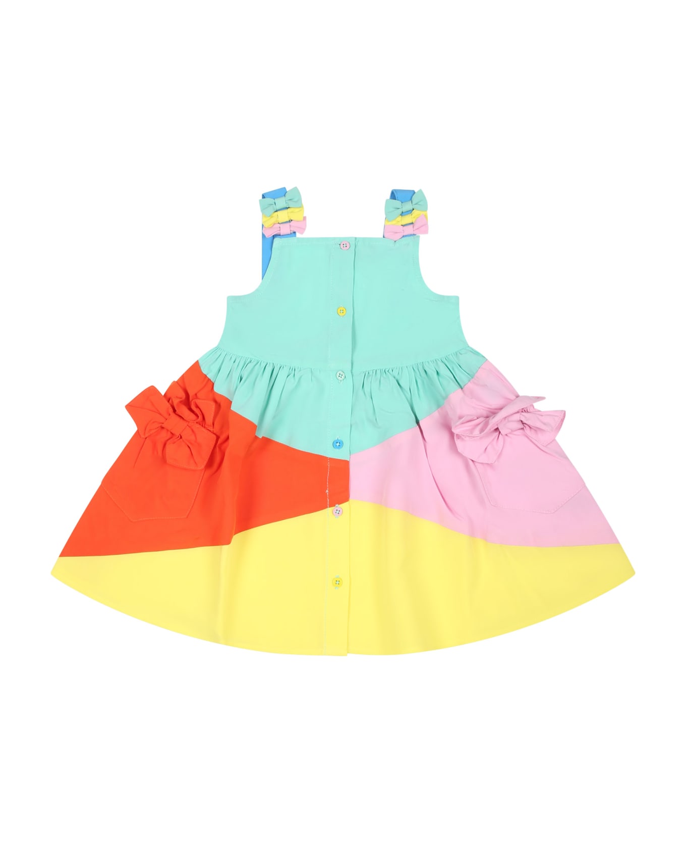 Stella McCartney Kids Green Dress For Baby Girl With Bows - Multicolor