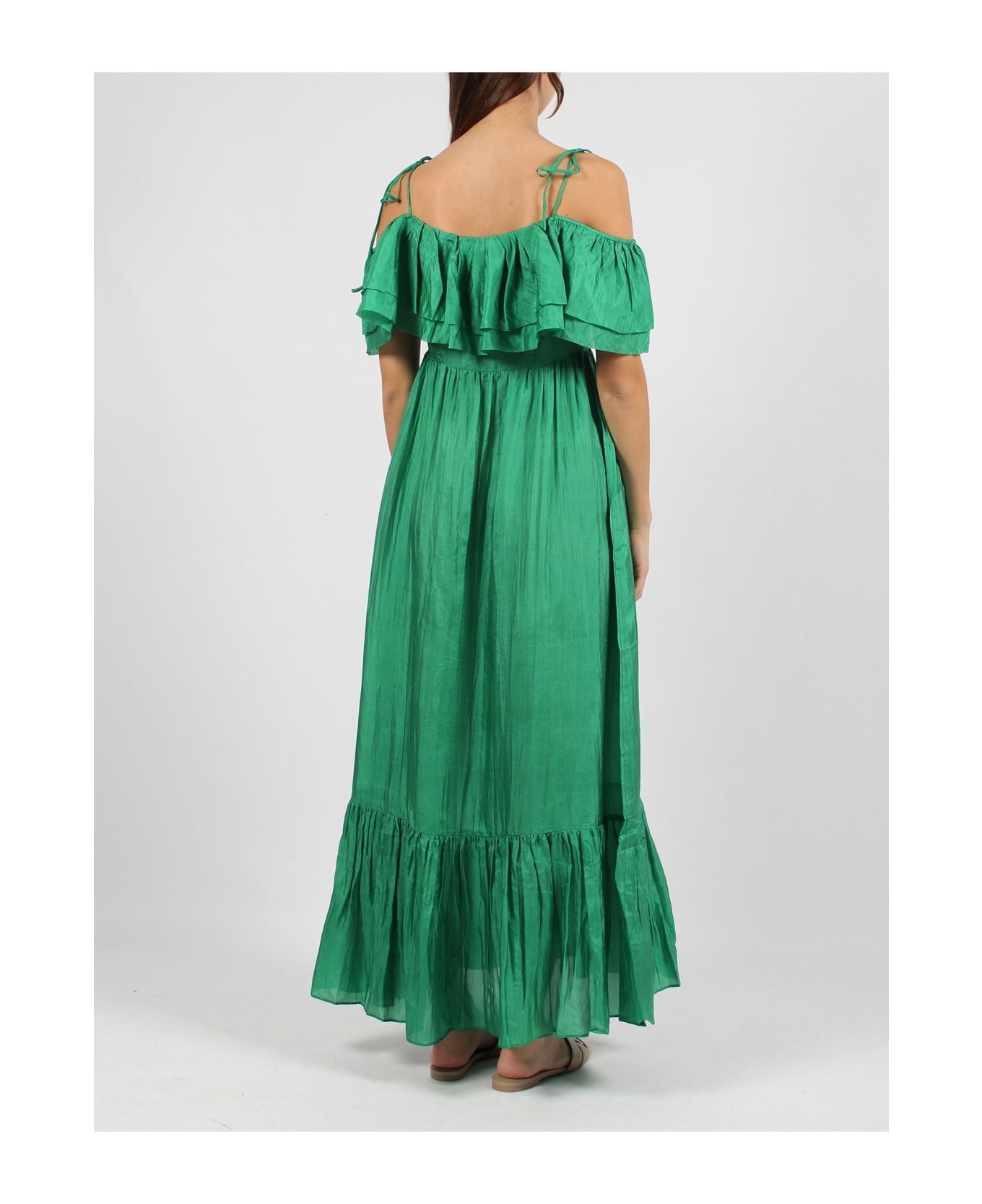 The Rose Ibiza Ruffled Silk Long Dress - Green