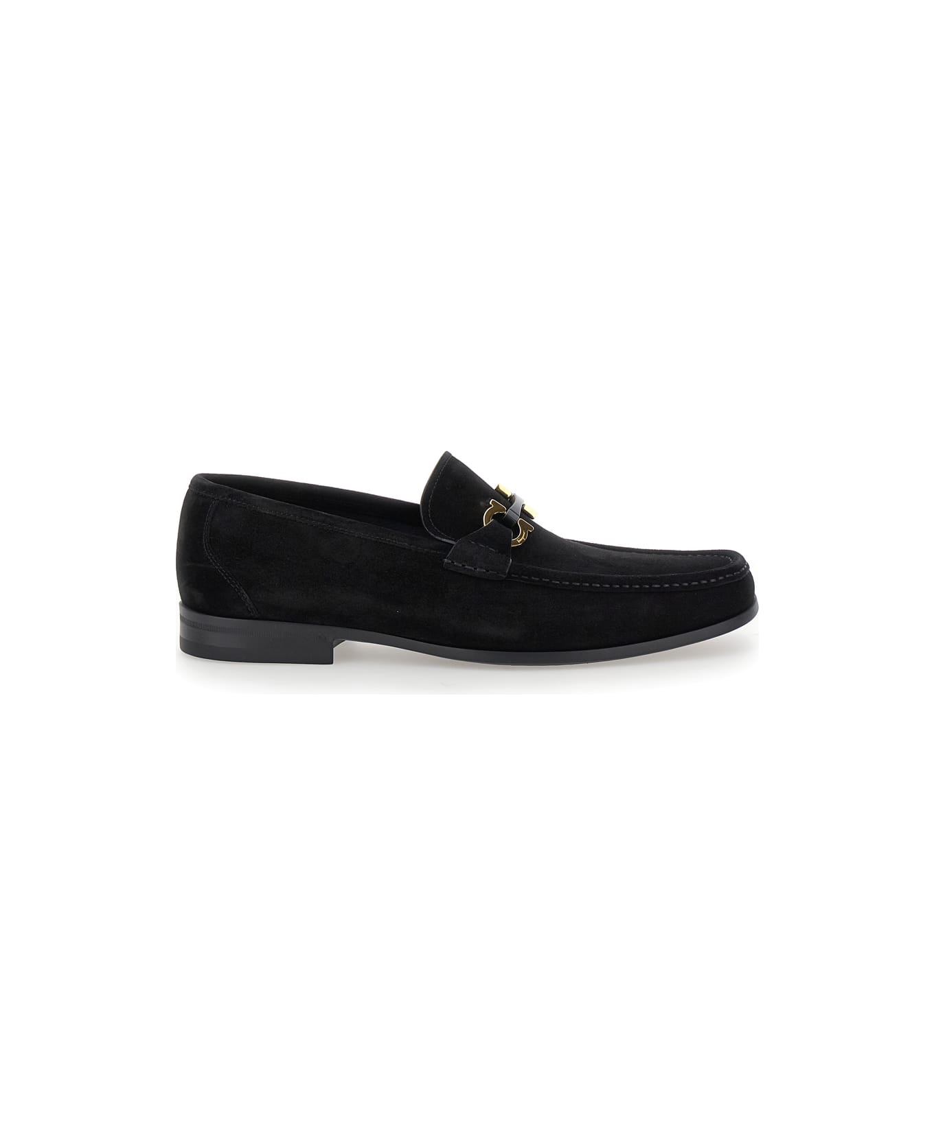 Ferragamo 'grandioso 2' Black Loafers With Gancini In Suede Man - Black