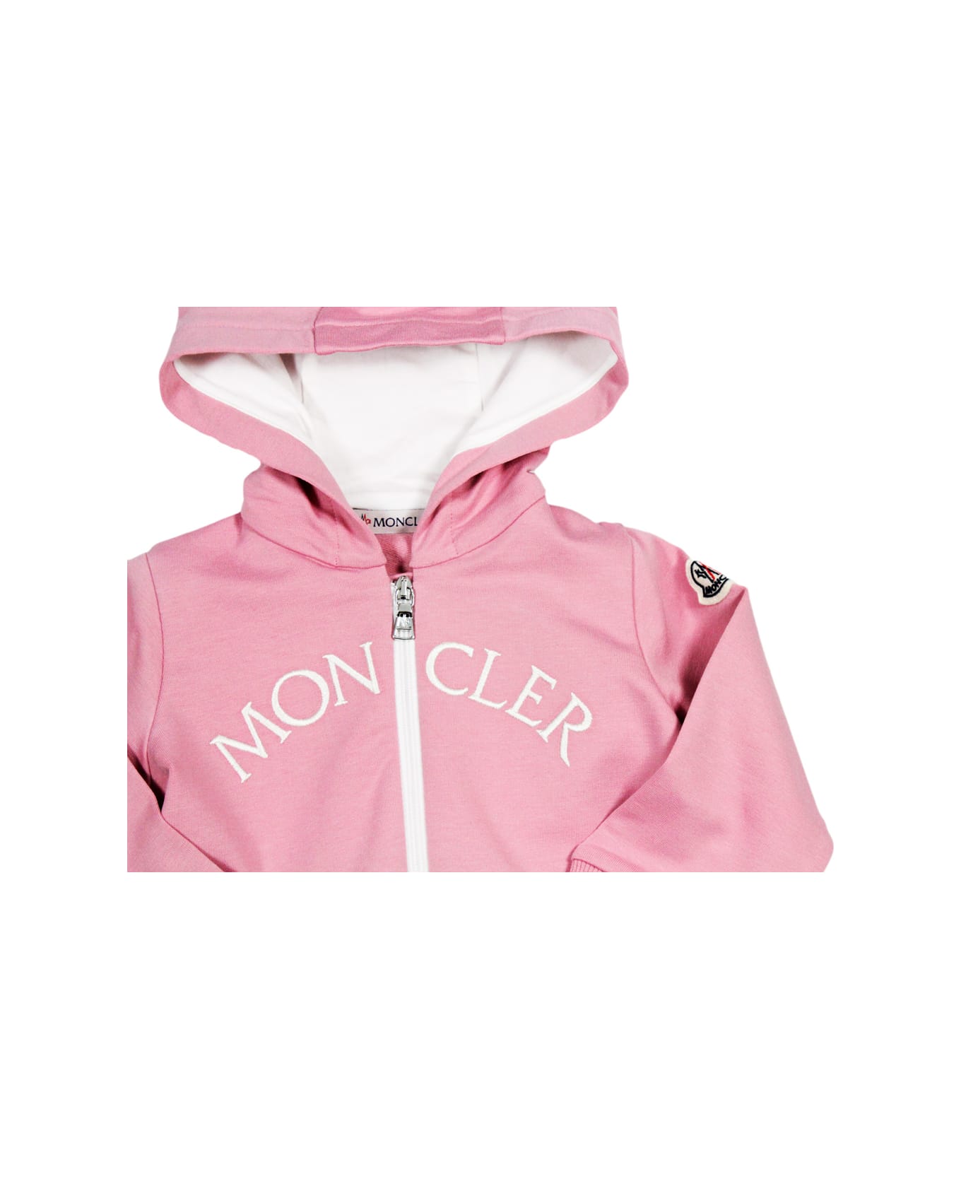Moncler Cotton Sweatshirt With Zip And Hood And Logo Lettering On The Front - Pink ニットウェア＆スウェットシャツ