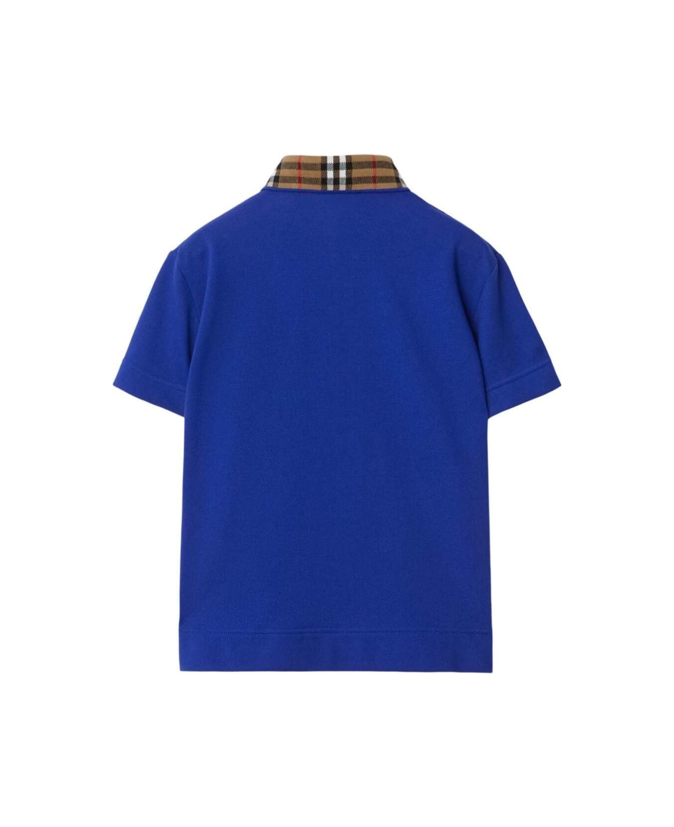 Burberry 'johane' Blue Polo Shirt With Check Collar In Cotton Boy - Blu