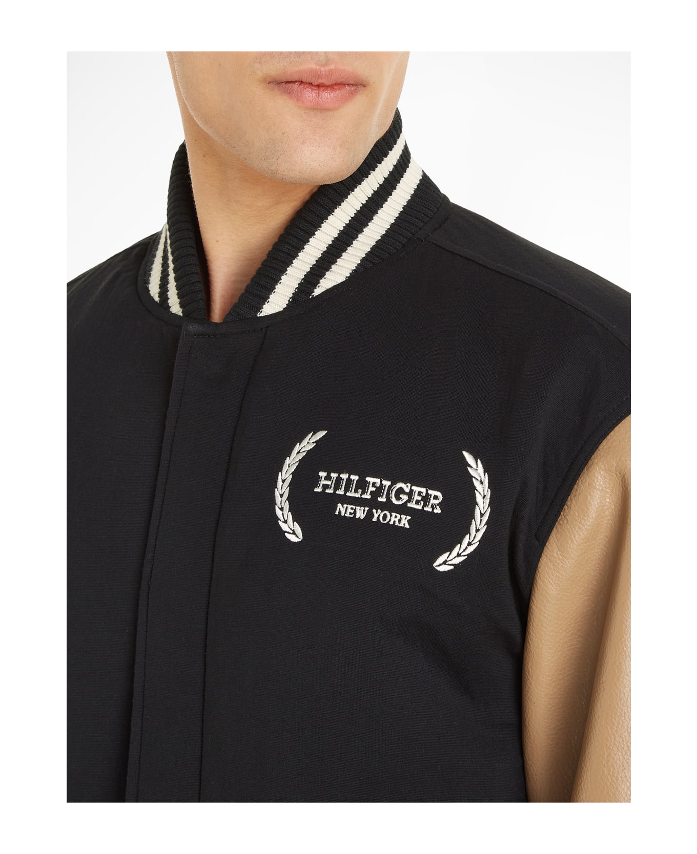 Tommy Hilfiger Varsity Jacket With Color Block Pattern - BLACK
