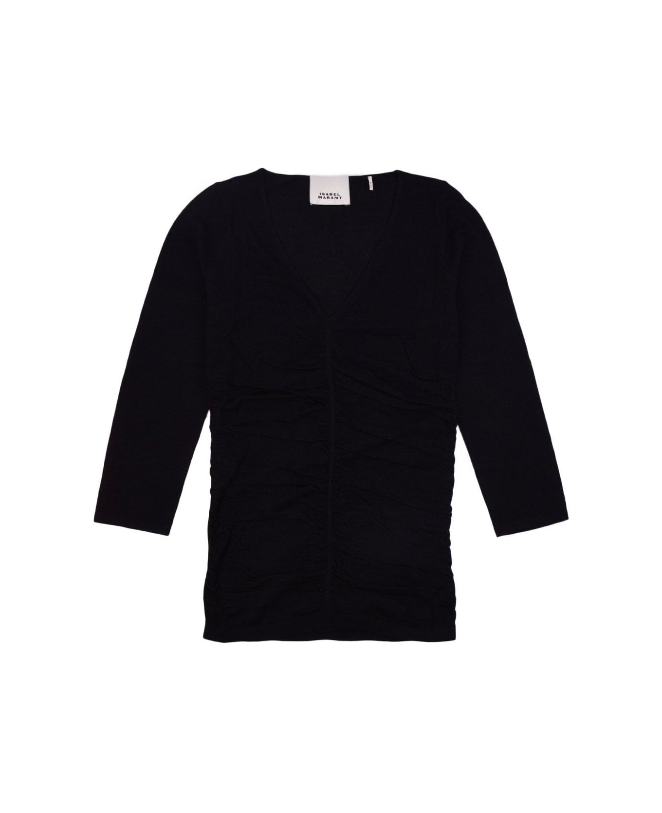 Isabel Marant Gathered-detailed Long-sleeved Crewneck Top - Black