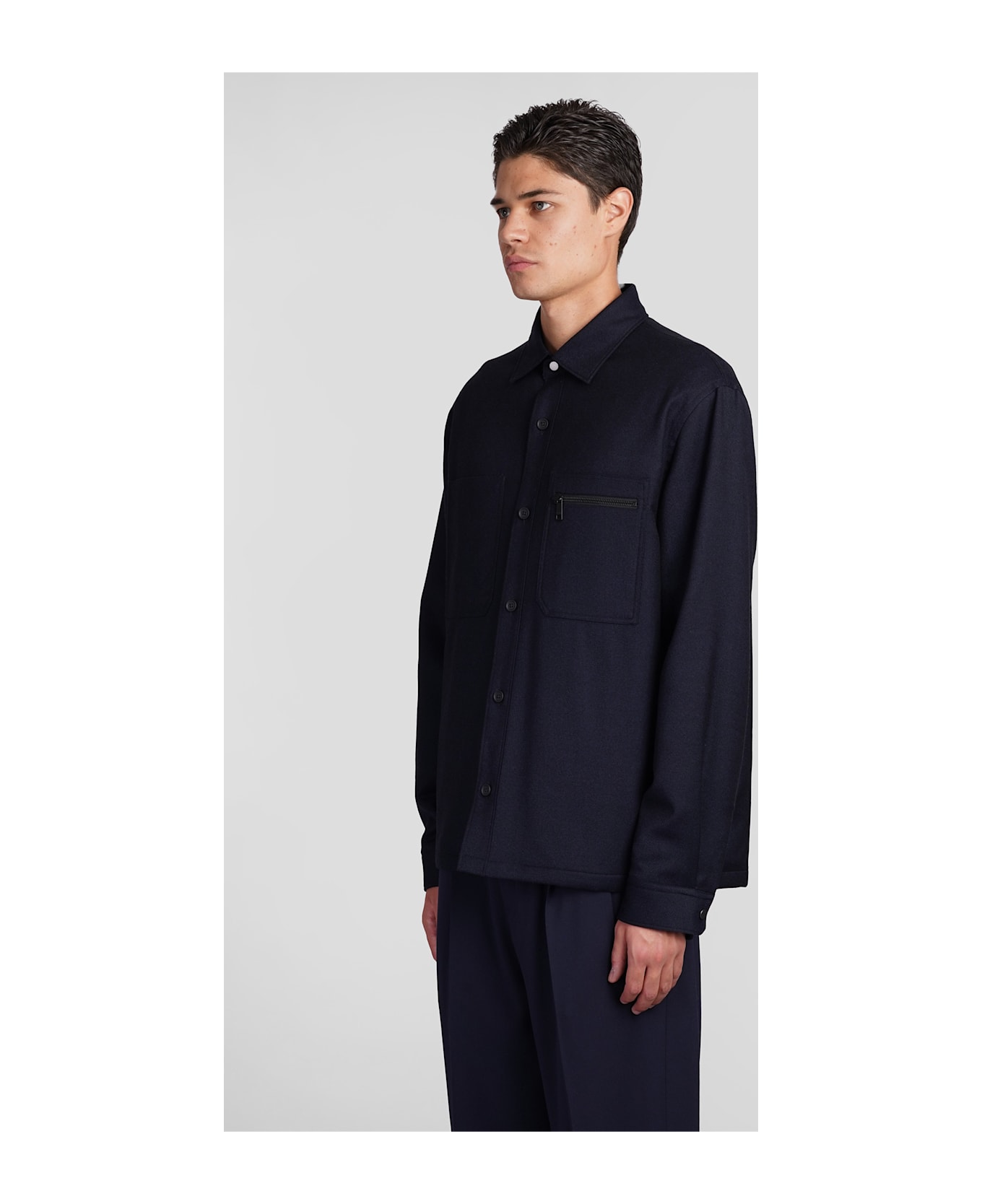 Zegna Casual Jacket In Blue Wool