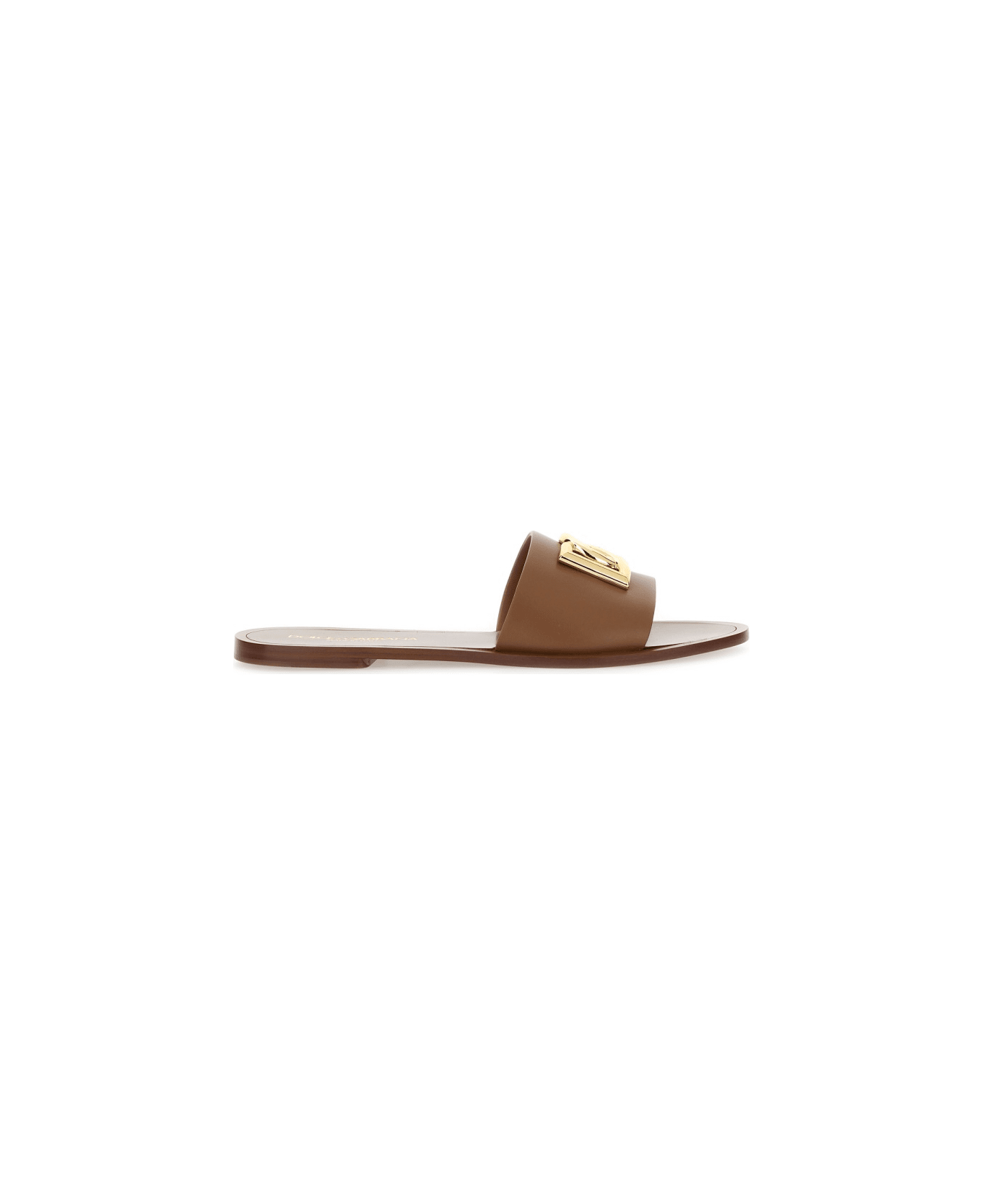 Dolce & Gabbana Leather Slide Sandal - BUFF