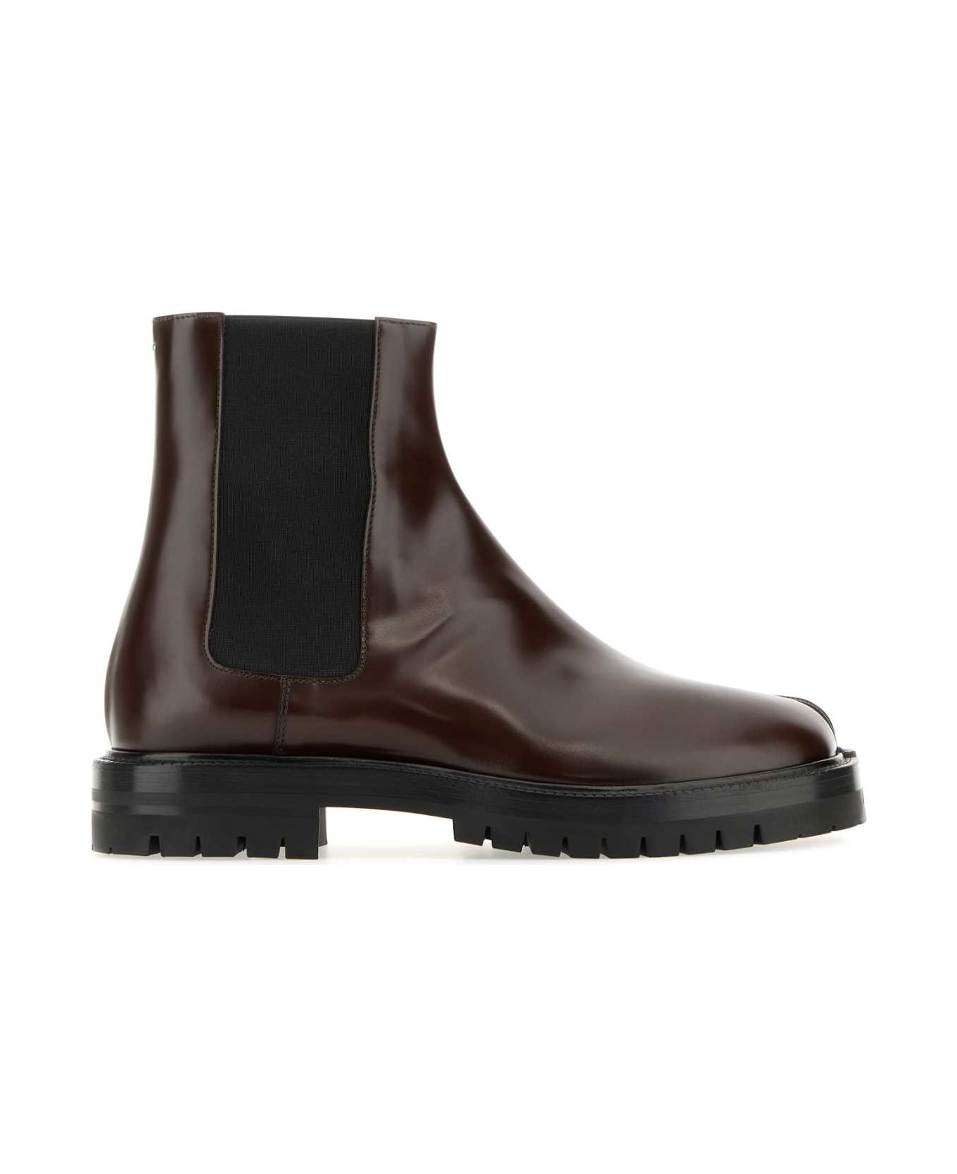 Maison Margiela Burgundy Leather Tabi County Chelsea Ankle Boots - CHICBROWN