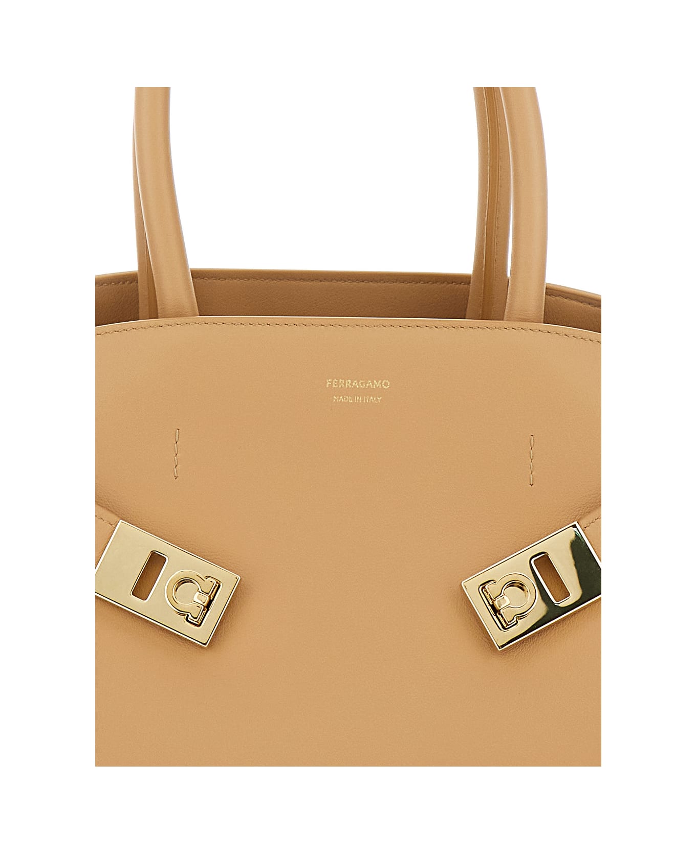 Ferragamo 
hug Small
 Beige Shoulder Bag With Logo And Gancini Buckle In Leather Woman - Beige