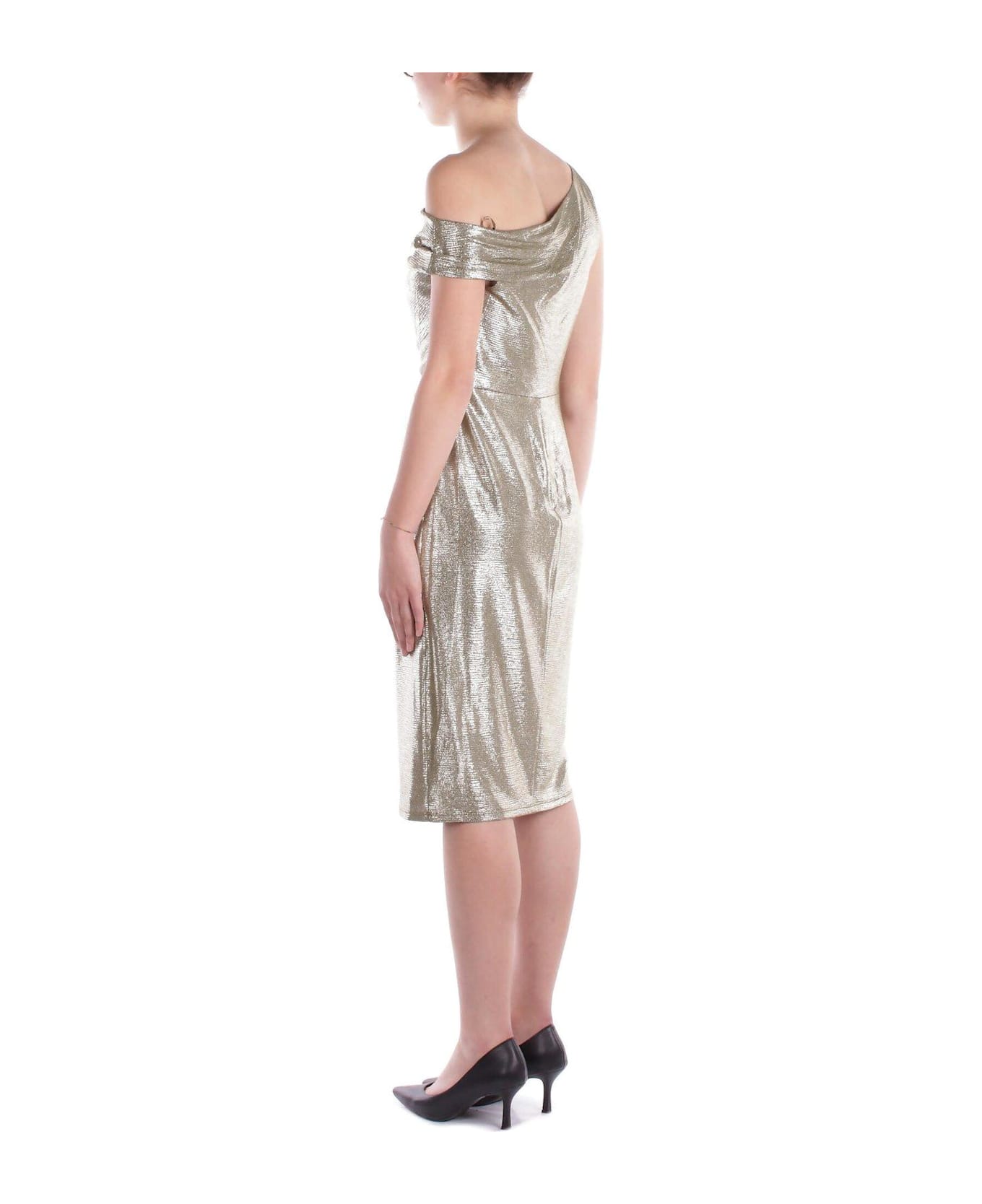 Polo Ralph Lauren One-shoulder Metallic Effect Midi Dress - Olive/gold