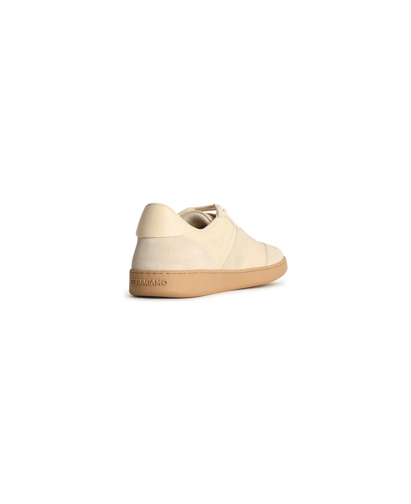 Ferragamo Cream Leather Achille 1' Sneakers - Cream