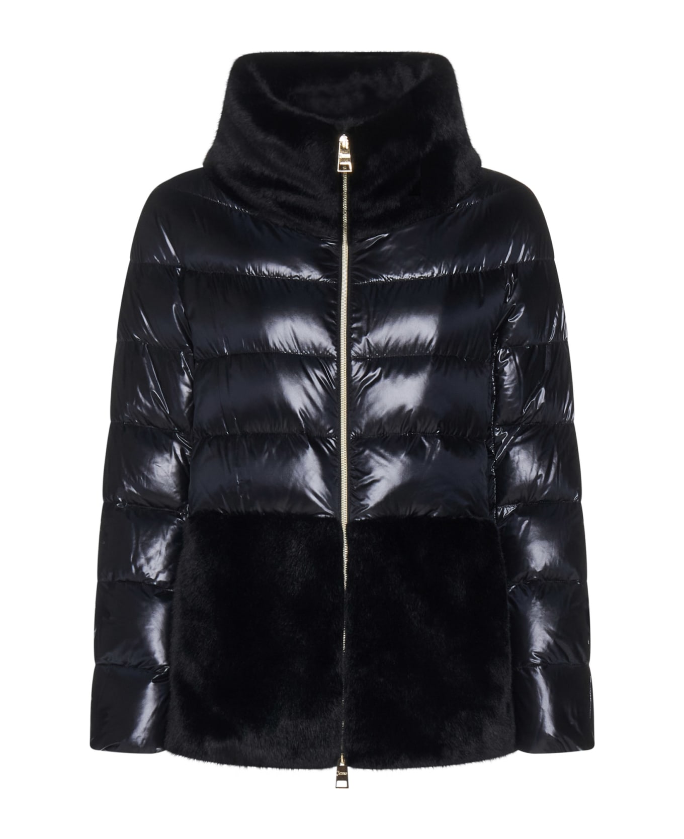 Herno Quilted Nylon And Faux-fur Down Jacket - Nero