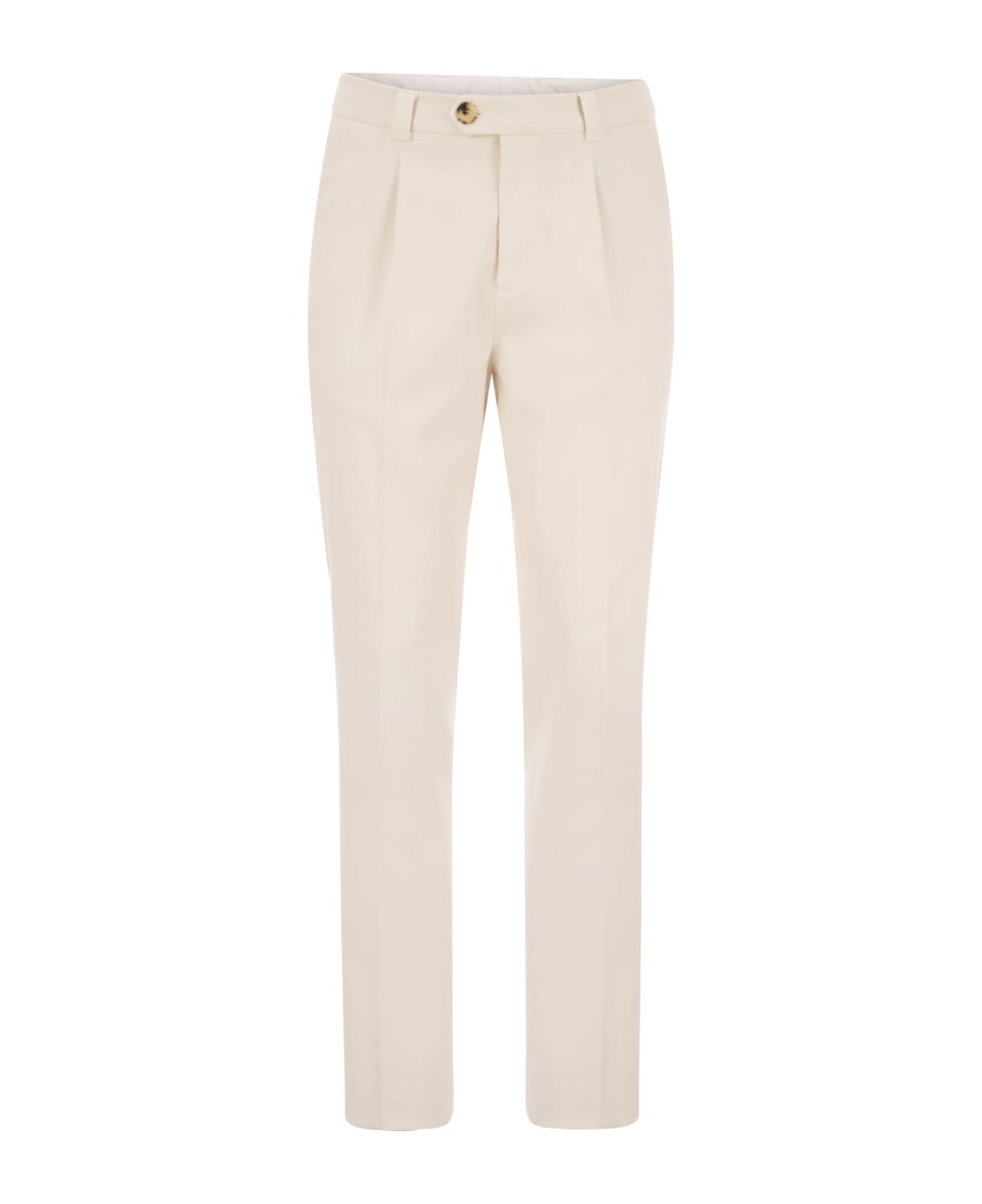 Brunello Cucinelli Cotton-blend Trousers With Darts - White ボトムス