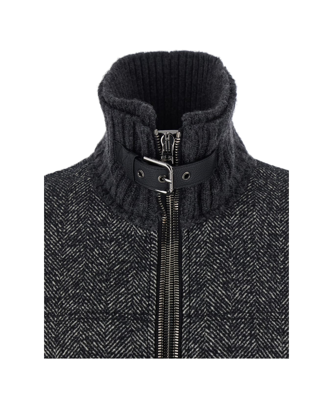 Dolce 
Gabbana Grey Jacket With High Neck And Belt Detail On The Neck In Wool Blend Stretch Man - Grey