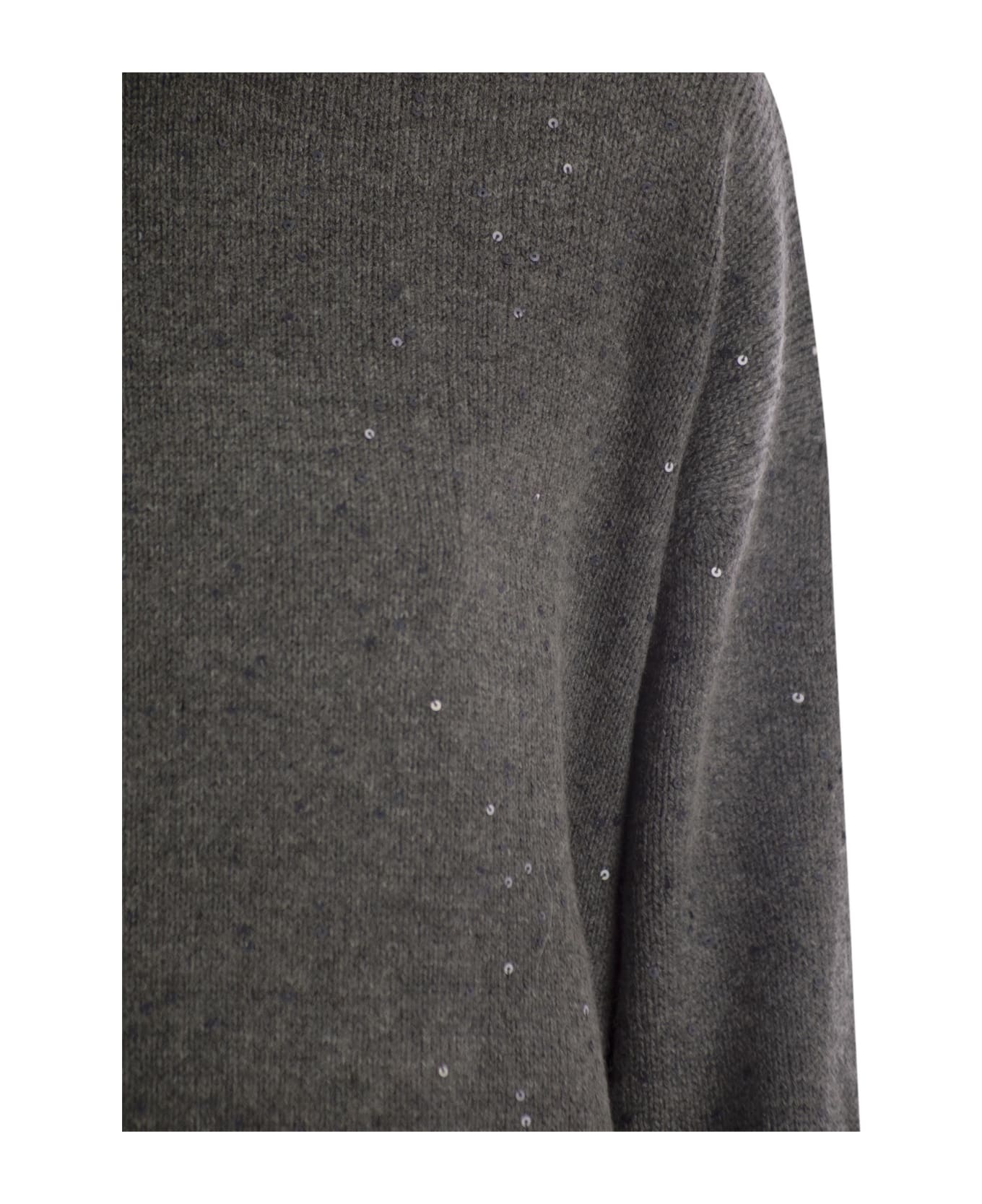 Brunello Cucinelli Cashmere And Silk Turtleneck Sweater With Micro Sequins - Plum