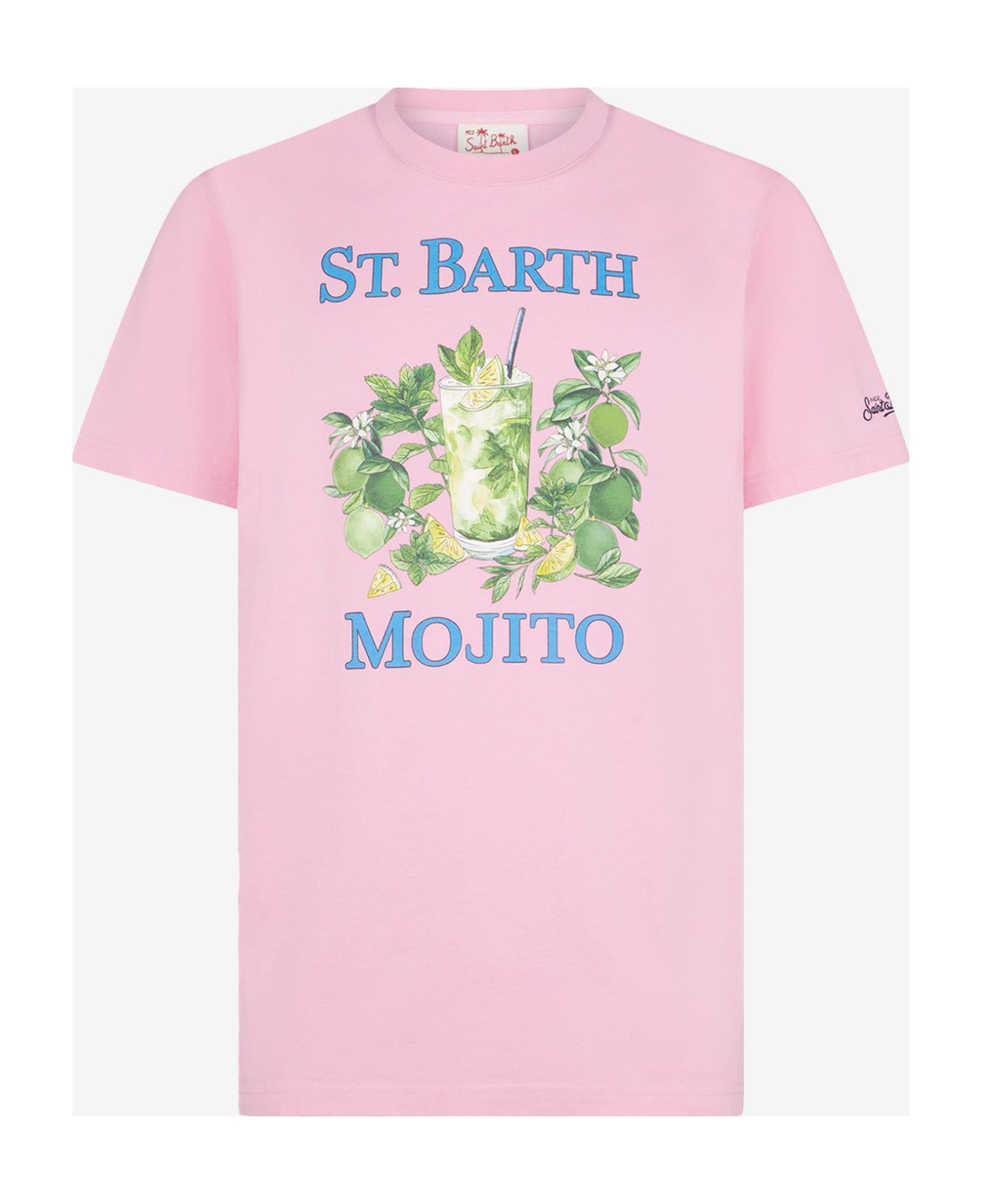 MC2 Saint Barth Man Cotton T-shirt With St. Barth Mojito Print - PINK
