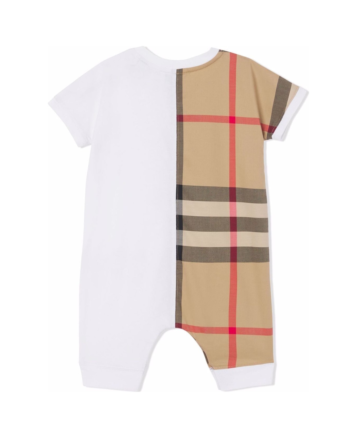 Burberry Cotton Onesie With Vintage Check Insert  And Logo Print Burberry Kids Baby - White