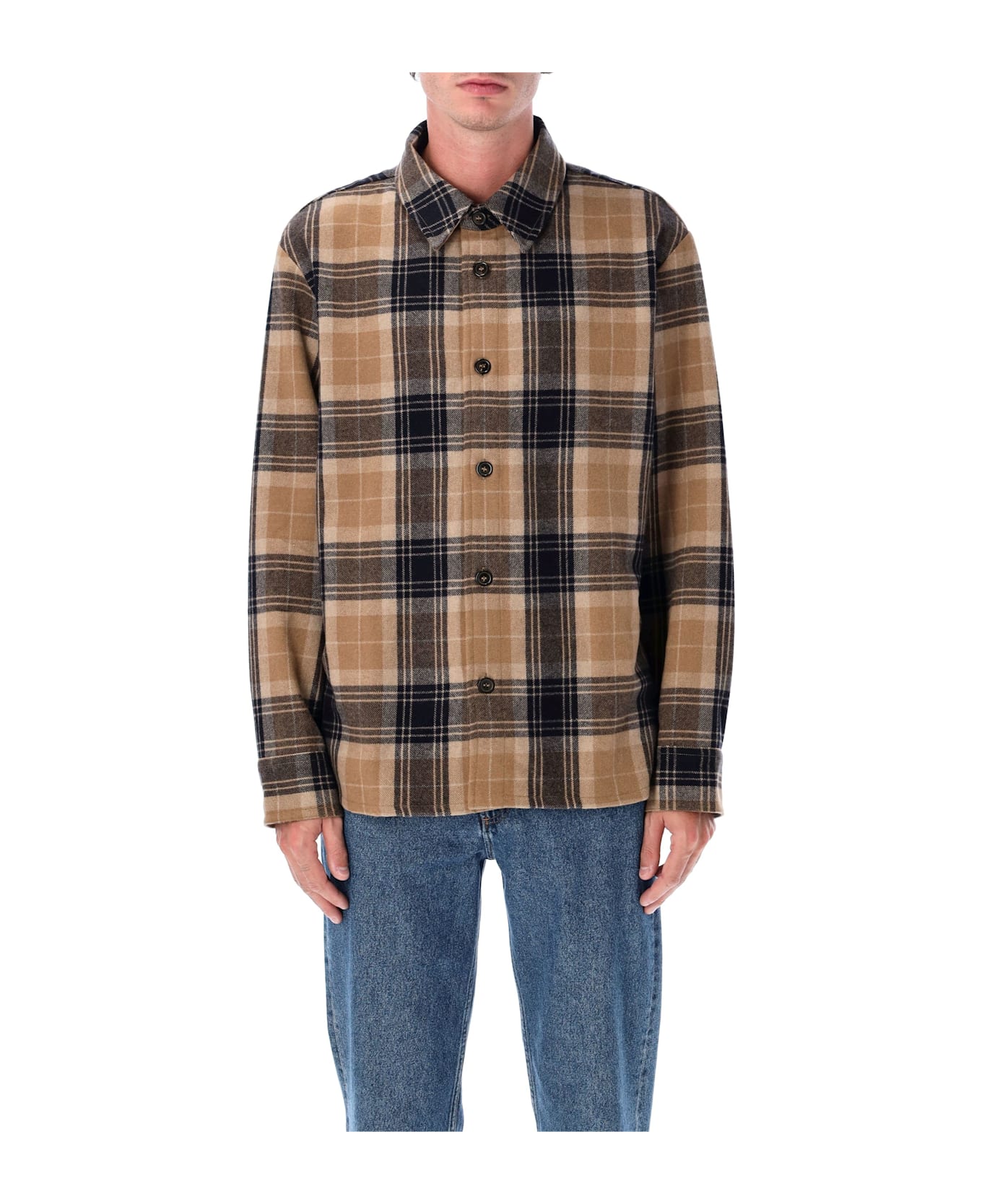 A.P.C. Bobby Tartan Wool Overshirt - BEIGE DARK NAVY