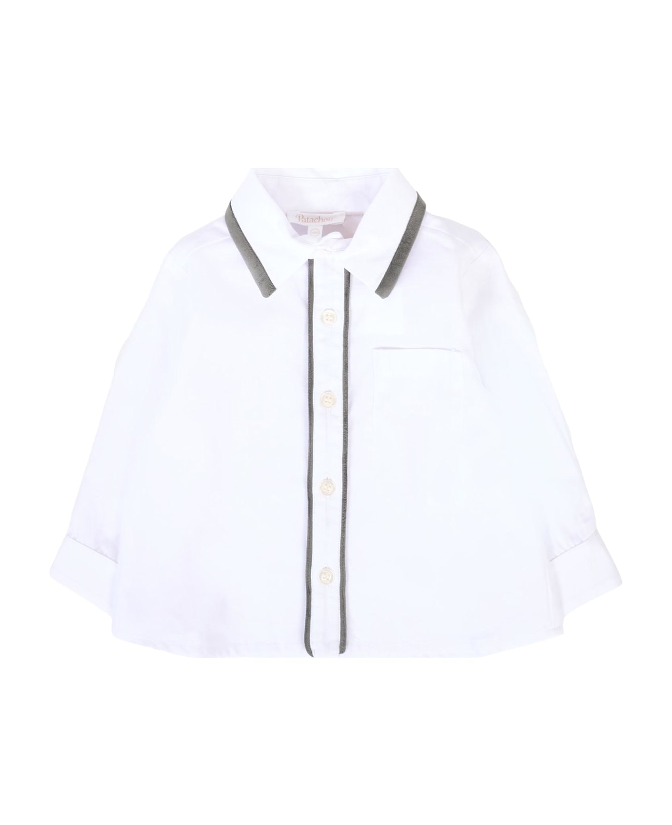 Patachou White Shirt For Baby Boy With Gray Velvet Trim - White