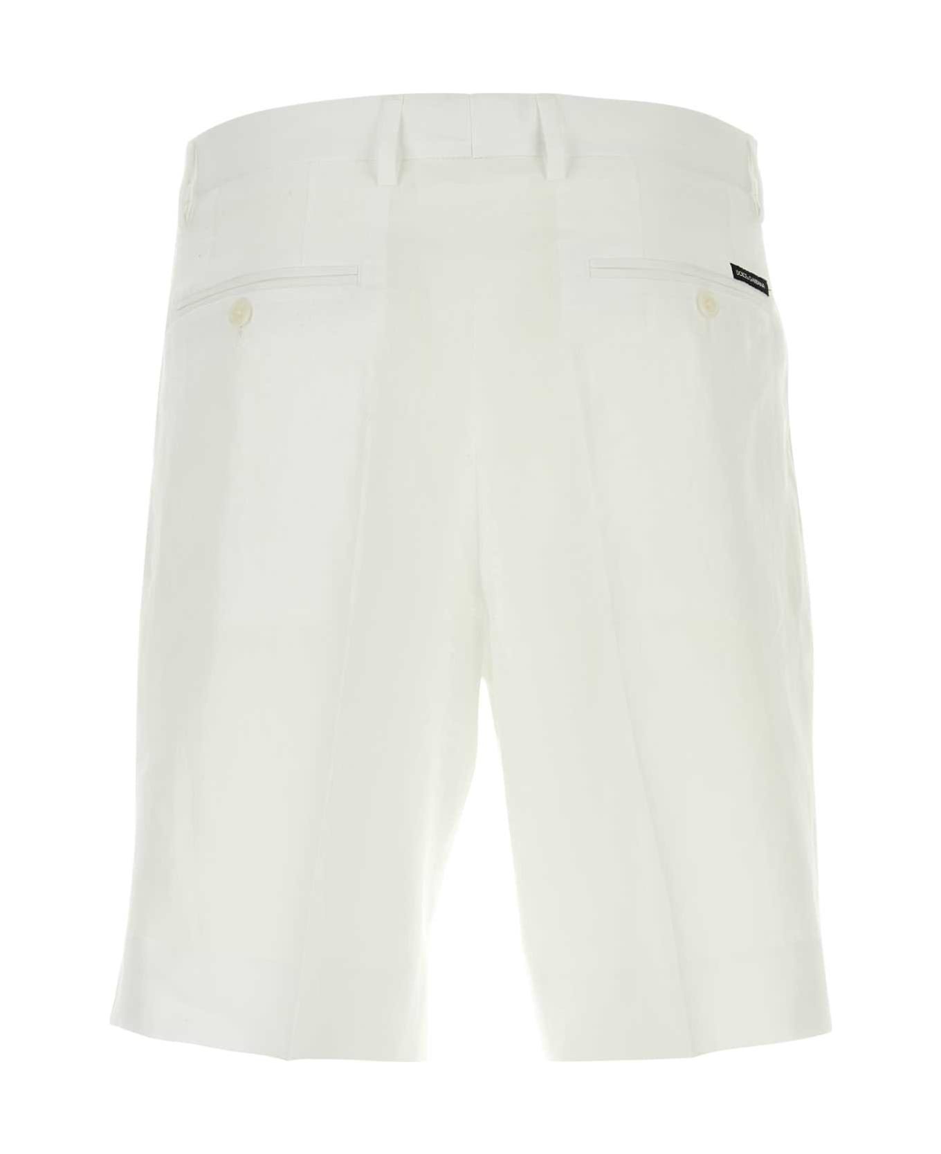 Dolce & Gabbana White Linen Bermuda Shorts - BIANCOOTTICO ショートパンツ