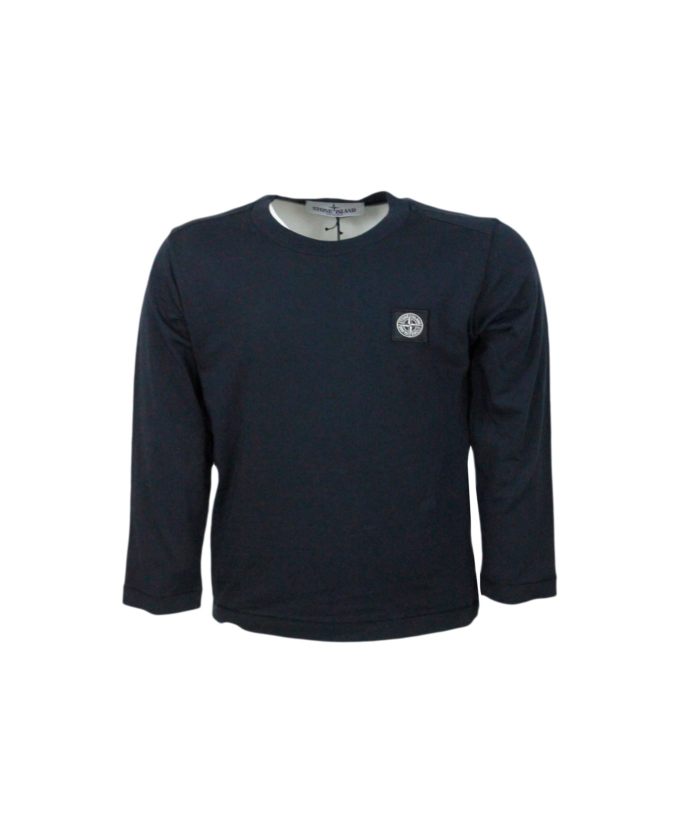 Stone Island 100% Cotton Long Sleeve Crew Neck T-shirt With Logo On The Chest - Blu Tシャツ＆ポロシャツ