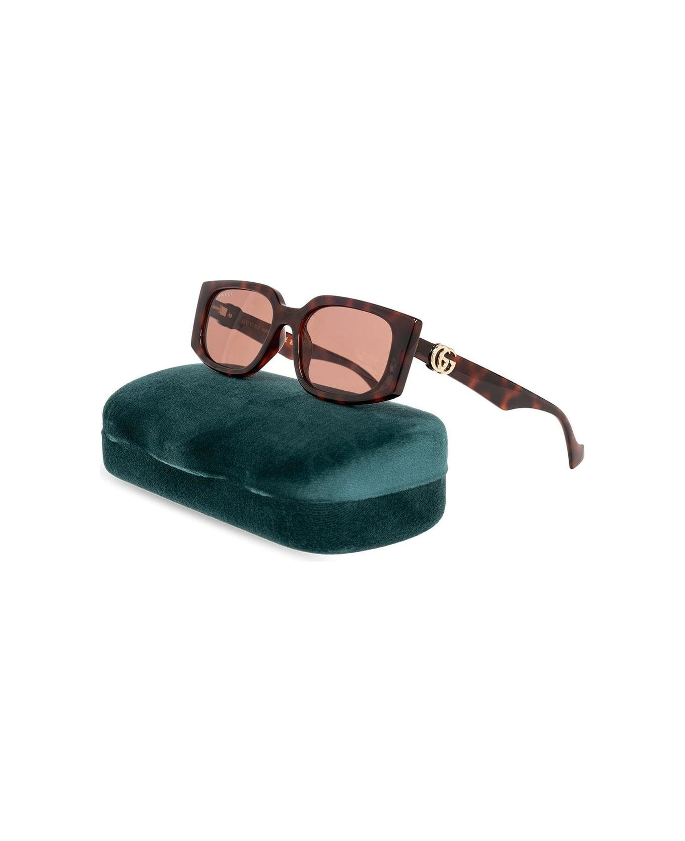 Gucci Eyewear Rectangle Frame Sunglasses - Havana Brown サングラス