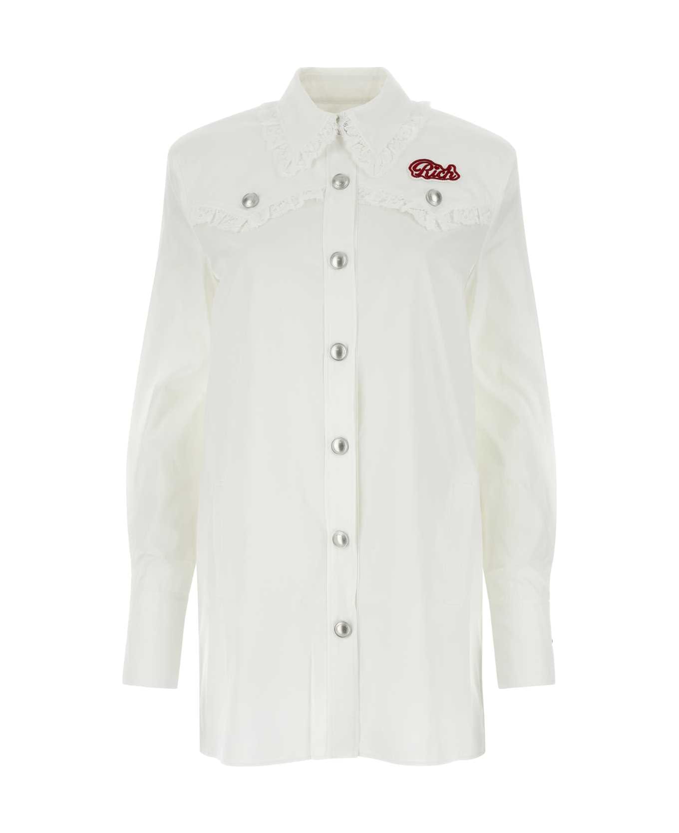Alessandra Rich White Poplin Shirt Dress - WHITE