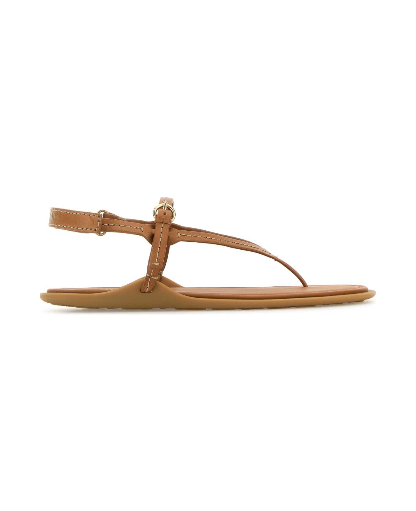 Camel Leather Thong Sandals - Thumbnail 2