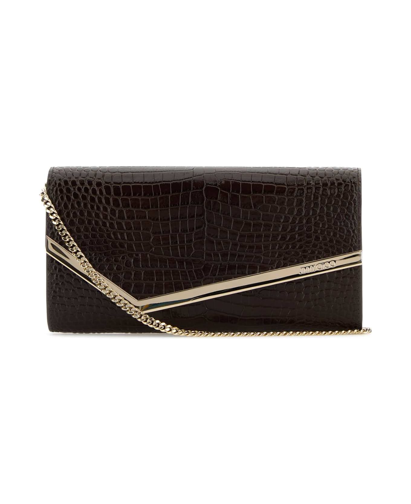 Jimmy Choo Chocolate Leather Emmie Clutch - CHOCOLATELIGHTGOLD