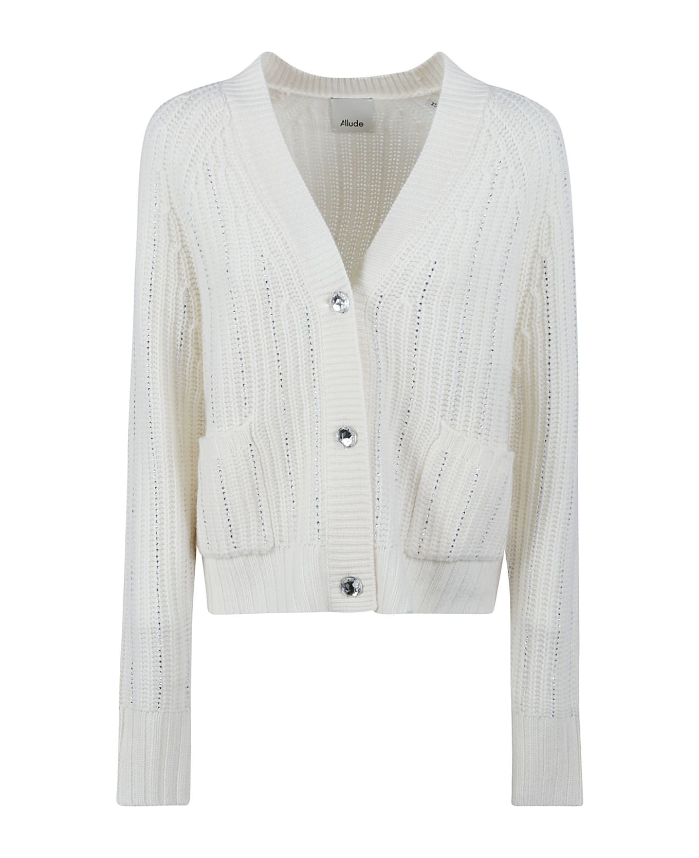 Allude Crystal Embellished Knit Cardigan - White
