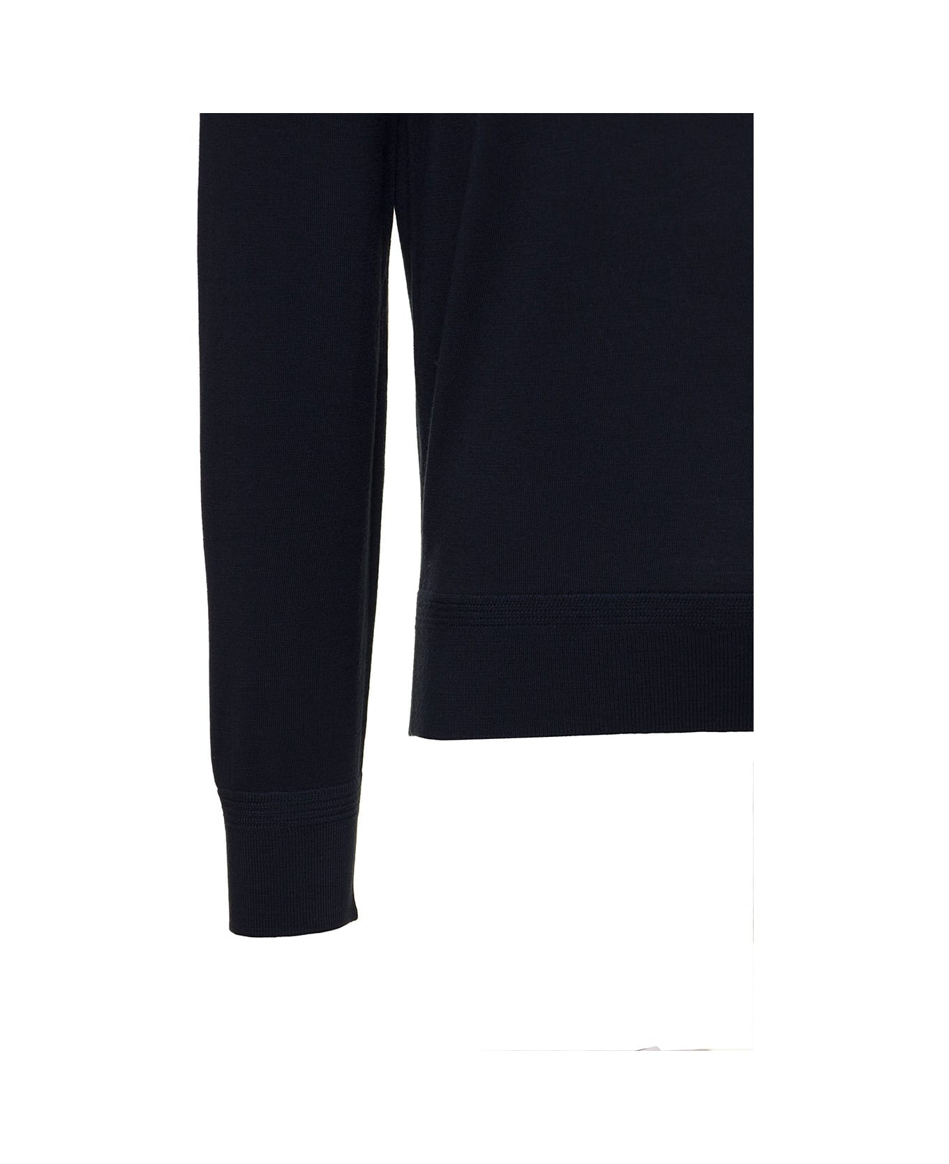 Tom Ford Dark Blue Crewneck Pullover With Rib Trim In Wool Man - BLUE