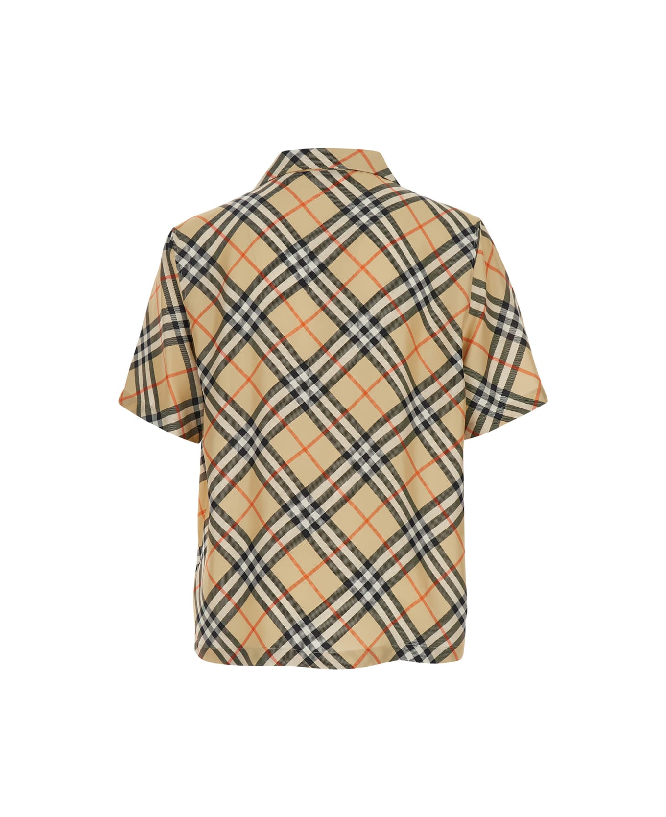 Burberry Beige Bowling Shirt With Check Motiv In Silk Man - Beige