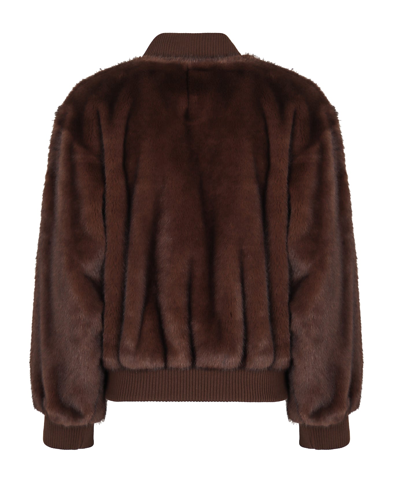 Parosh Bomber Jacket In Faux Fur - brown