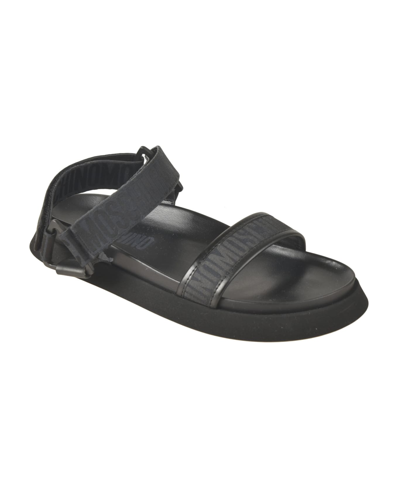 Moschino Logo Strap Flat Sandals - Black