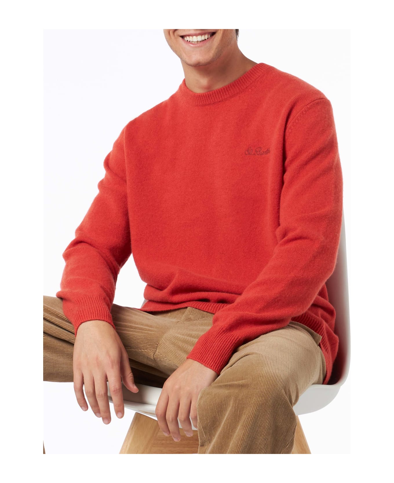 MC2 Saint Barth Man Crewneck Orange Sweater With St. Barth Embroidery - ORANGE