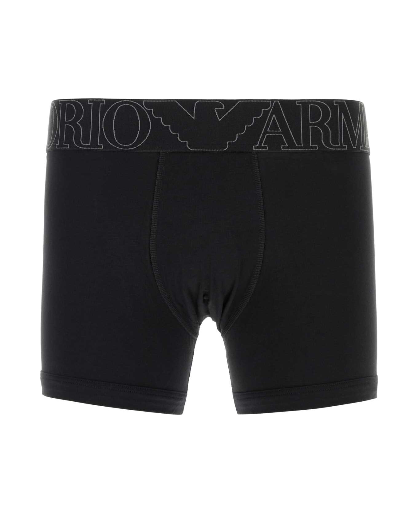 Emporio Armani Black Stretch Cotton Boxer - BLACK