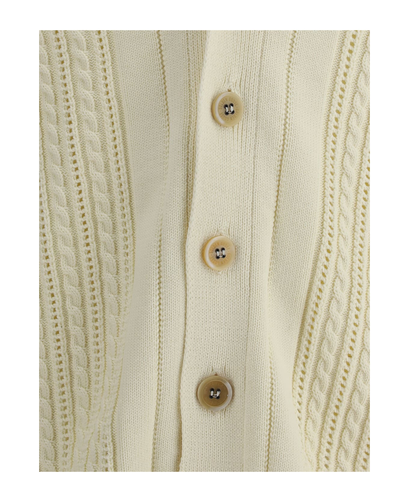 Golden Goose Cardigan With Cables - Heritage White/ Dark Blue