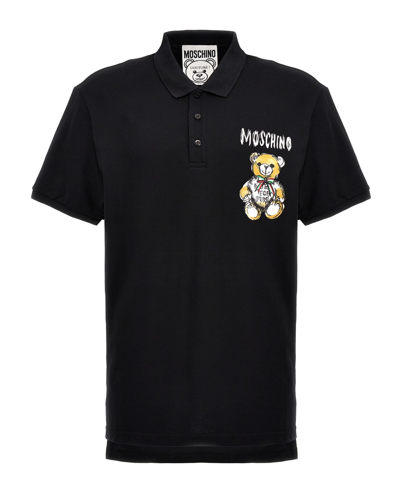 Moschino Drawn Teddy Bear Polo Shirt - Black