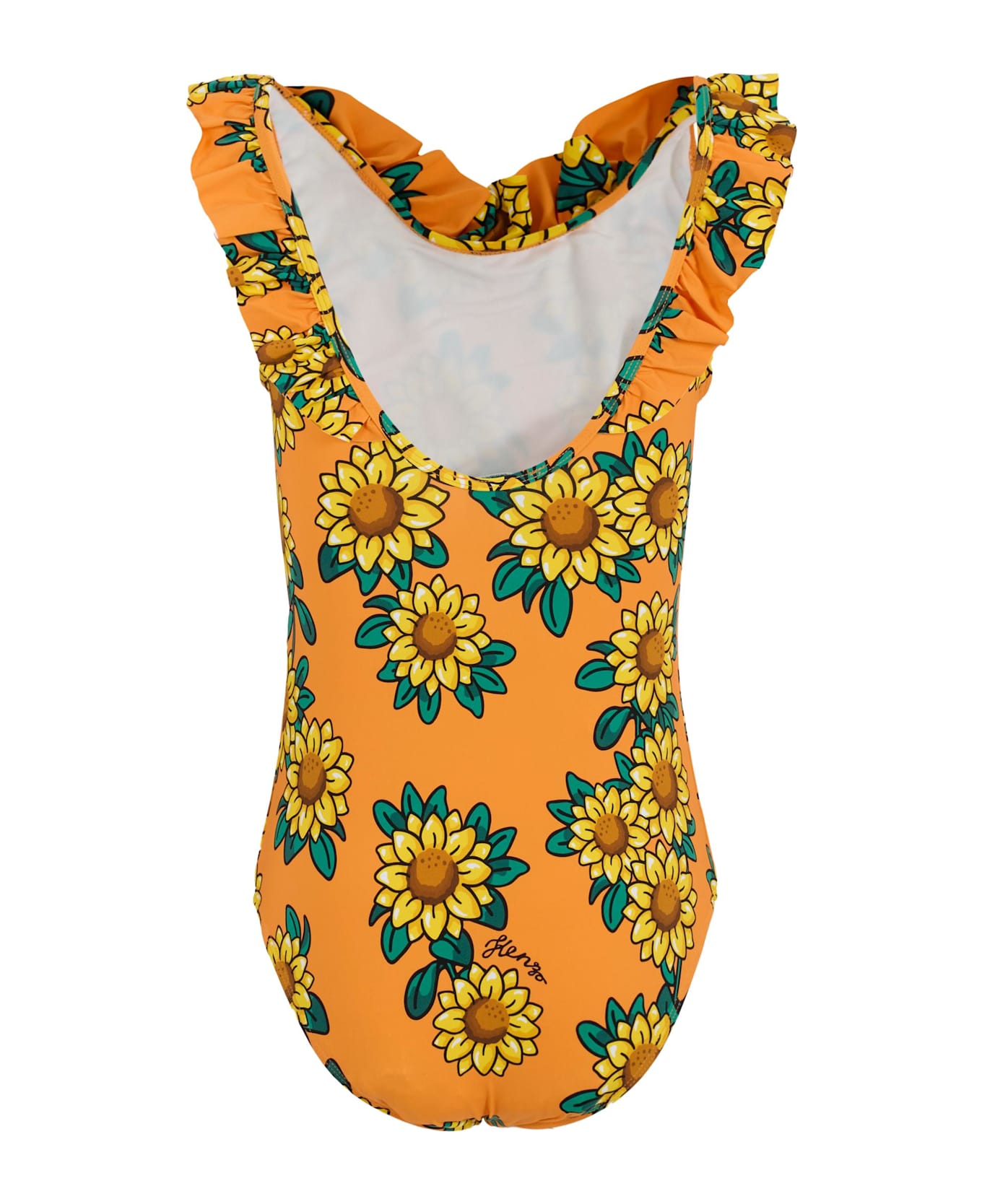 Kenzo Kids Orange Swimsuit For Girl With Sunflower - Orange