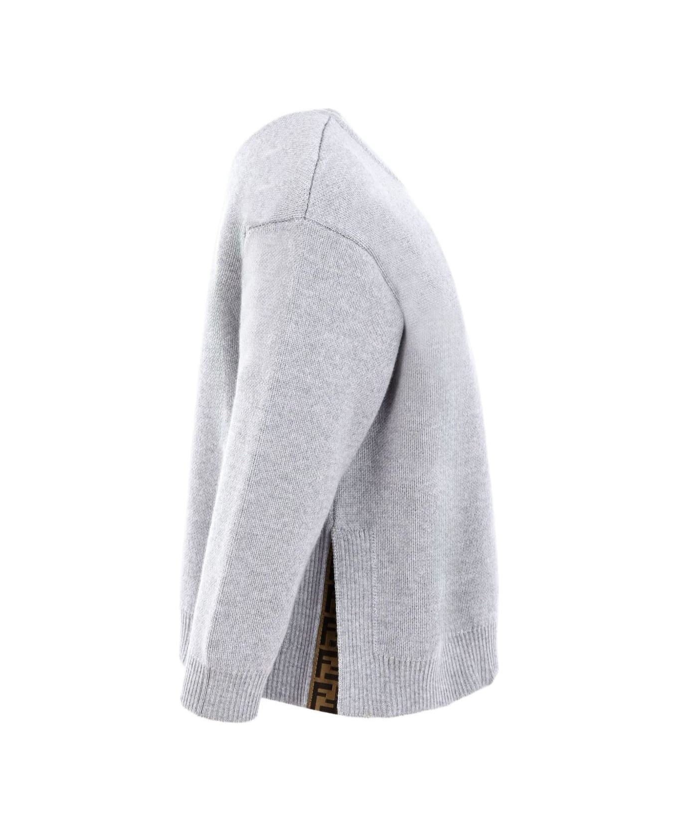 Fendi Kids Wool Sweater With Logo - Grey